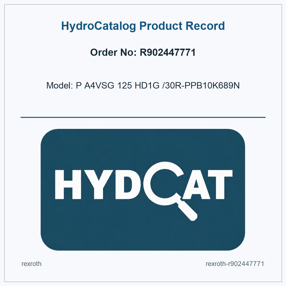 Rexroth R902447771, model P A4VSG 125 HD1G /30R-PPB10K689N