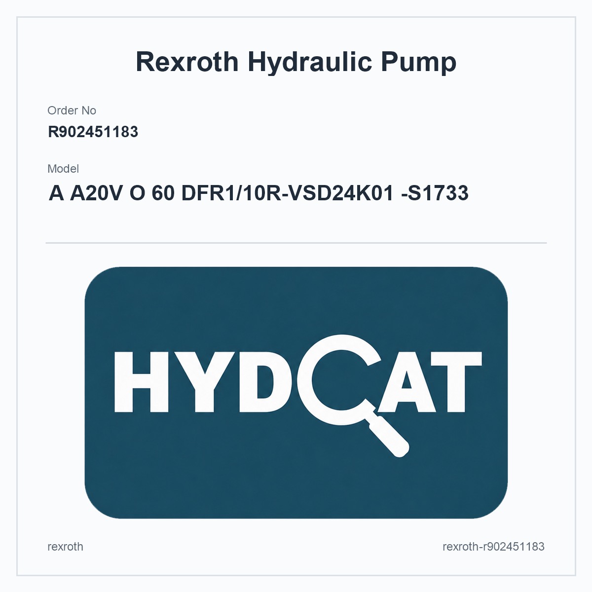 Rexroth A20VO R902451183, model A A20V O 60 DFR1/10R-VSD24K01 -S1733